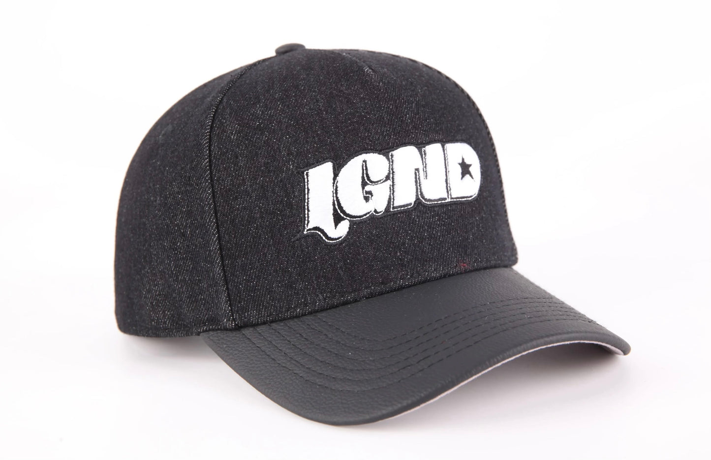 LGND Black Denim Snapback Hat – Leather Visor