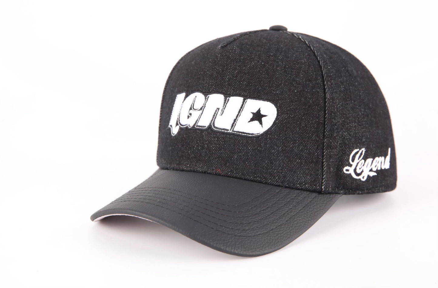 LGND Black Denim Snapback Hat – Leather Visor